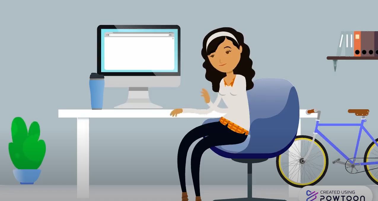 cartoon woman using a laptop